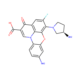 Nc1ccc2c(c1)oc1c(N3CC[C@@H](N)C3)c(F)cc3c(=O)c(C(=O)O)cn2c13 ZINC001772658146