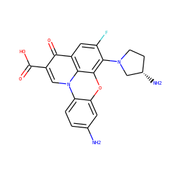 Nc1ccc2c(c1)oc1c(N3CC[C@H](N)C3)c(F)cc3c(=O)c(C(=O)O)cn2c13 ZINC001772650265