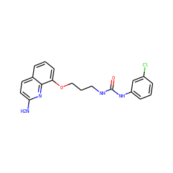 Nc1ccc2cccc(OCCCNC(=O)Nc3cccc(Cl)c3)c2n1 ZINC000028383214