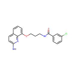 Nc1ccc2cccc(OCCCNC(=O)c3cccc(Cl)c3)c2n1 ZINC000028360034