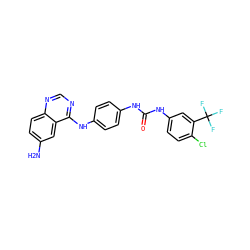 Nc1ccc2ncnc(Nc3ccc(NC(=O)Nc4ccc(Cl)c(C(F)(F)F)c4)cc3)c2c1 ZINC000096273052