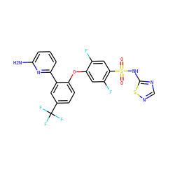 Nc1cccc(-c2cc(C(F)(F)F)ccc2Oc2cc(F)c(S(=O)(=O)Nc3ncns3)cc2F)n1 ZINC000095583486