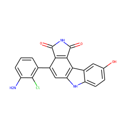 Nc1cccc(-c2cc3[nH]c4ccc(O)cc4c3c3c2C(=O)NC3=O)c1Cl ZINC000034804101