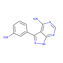 Nc1cccc(-c2n[nH]c3ncnc(N)c23)c1 ZINC000064503408