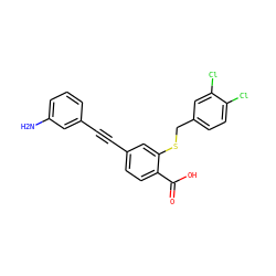 Nc1cccc(C#Cc2ccc(C(=O)O)c(SCc3ccc(Cl)c(Cl)c3)c2)c1 ZINC000073139329