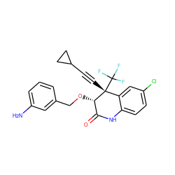 Nc1cccc(CO[C@H]2C(=O)Nc3ccc(Cl)cc3[C@@]2(C#CC2CC2)C(F)(F)F)c1 ZINC000014944003