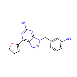 Nc1cccc(Cn2cnc3c(-c4ccco4)nc(N)nc32)c1 ZINC000029048119