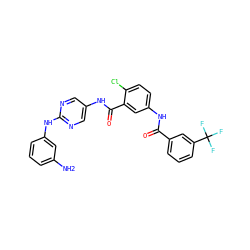 Nc1cccc(Nc2ncc(NC(=O)c3cc(NC(=O)c4cccc(C(F)(F)F)c4)ccc3Cl)cn2)c1 ZINC000169352894
