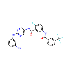 Nc1cccc(Nc2ncc(NC(=O)c3cc(NC(=O)c4cccc(C(F)(F)F)c4)ccc3F)cn2)c1 ZINC000169352895
