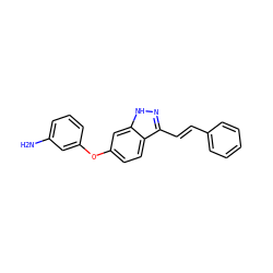 Nc1cccc(Oc2ccc3c(/C=C/c4ccccc4)n[nH]c3c2)c1 ZINC000166860141