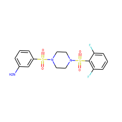 Nc1cccc(S(=O)(=O)N2CCN(S(=O)(=O)c3c(F)cccc3F)CC2)c1 ZINC000036382547