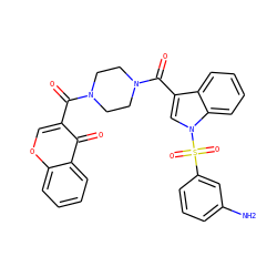 Nc1cccc(S(=O)(=O)n2cc(C(=O)N3CCN(C(=O)c4coc5ccccc5c4=O)CC3)c3ccccc32)c1 ZINC000653784923