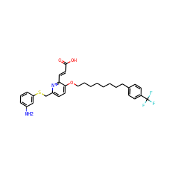 Nc1cccc(SCc2ccc(OCCCCCCCCc3ccc(C(F)(F)F)cc3)c(/C=C/C(=O)O)n2)c1 ZINC000026995472