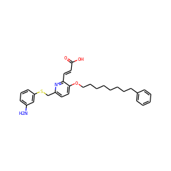 Nc1cccc(SCc2ccc(OCCCCCCCCc3ccccc3)c(/C=C/C(=O)O)n2)c1 ZINC000013833524