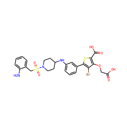 Nc1ccccc1CS(=O)(=O)N1CCC(Nc2cccc(-c3sc(C(=O)O)c(OCC(=O)O)c3Br)c2)CC1 ZINC000028711558