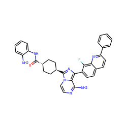 Nc1ccccc1NC(=O)[C@H]1CC[C@H](c2nc(-c3ccc4ccc(-c5ccccc5)nc4c3F)c3c(N)nccn32)CC1 ZINC000254019220