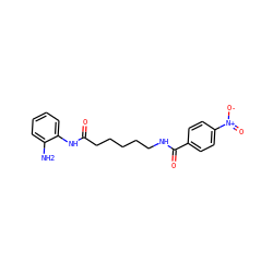 Nc1ccccc1NC(=O)CCCCCNC(=O)c1ccc([N+](=O)[O-])cc1 ZINC000117589032
