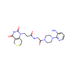 Nc1cccnc1N1CCN(C(=O)CNC(=O)CCn2c3c(c(=O)[nH]c2=O)CSCC3)CC1 ZINC000013860429