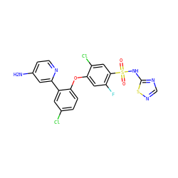 Nc1ccnc(-c2cc(Cl)ccc2Oc2cc(F)c(S(=O)(=O)Nc3ncns3)cc2Cl)c1 ZINC000095583708