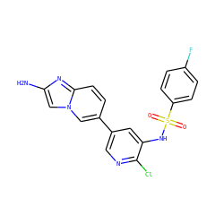 Nc1cn2cc(-c3cnc(Cl)c(NS(=O)(=O)c4ccc(F)cc4)c3)ccc2n1 ZINC000072179700