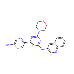 Nc1cnc(-c2cc(Nc3cnc4ccccc4c3)nc(N3CCOCC3)n2)cn1 ZINC000066074677