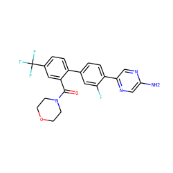 Nc1cnc(-c2ccc(-c3ccc(C(F)(F)F)cc3C(=O)N3CCOCC3)cc2F)cn1 ZINC000224775508