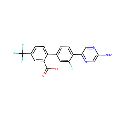 Nc1cnc(-c2ccc(-c3ccc(C(F)(F)F)cc3C(=O)O)cc2F)cn1 ZINC000224744797