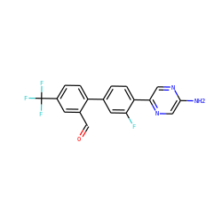 Nc1cnc(-c2ccc(-c3ccc(C(F)(F)F)cc3C=O)cc2F)cn1 ZINC000224687683