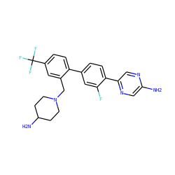 Nc1cnc(-c2ccc(-c3ccc(C(F)(F)F)cc3CN3CCC(N)CC3)cc2F)cn1 ZINC000224746542