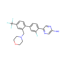 Nc1cnc(-c2ccc(-c3ccc(C(F)(F)F)cc3CN3CCOCC3)cc2F)cn1 ZINC000224799275