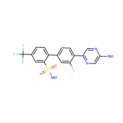 Nc1cnc(-c2ccc(-c3ccc(C(F)(F)F)cc3S(N)(=O)=O)cc2F)cn1 ZINC000224813597