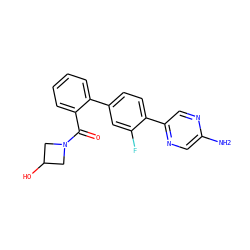 Nc1cnc(-c2ccc(-c3ccccc3C(=O)N3CC(O)C3)cc2F)cn1 ZINC000224805067