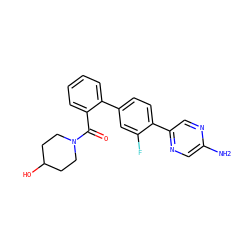 Nc1cnc(-c2ccc(-c3ccccc3C(=O)N3CCC(O)CC3)cc2F)cn1 ZINC000224746477