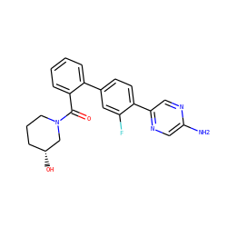 Nc1cnc(-c2ccc(-c3ccccc3C(=O)N3CCC[C@@H](O)C3)cc2F)cn1 ZINC000224758117