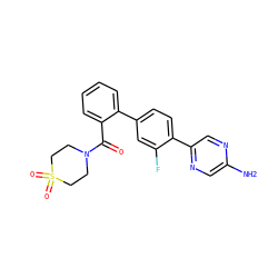 Nc1cnc(-c2ccc(-c3ccccc3C(=O)N3CCS(=O)(=O)CC3)cc2F)cn1 ZINC000224779845