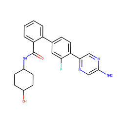 Nc1cnc(-c2ccc(-c3ccccc3C(=O)NC3CCC(O)CC3)cc2F)cn1 ZINC000224730920