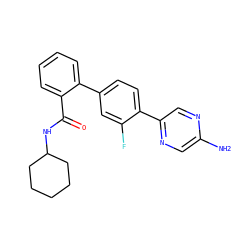 Nc1cnc(-c2ccc(-c3ccccc3C(=O)NC3CCCCC3)cc2F)cn1 ZINC000224823532