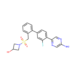 Nc1cnc(-c2ccc(-c3ccccc3CS(=O)(=O)N3CC(O)C3)cc2F)cn1 ZINC000224688397