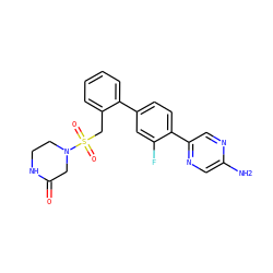 Nc1cnc(-c2ccc(-c3ccccc3CS(=O)(=O)N3CCNC(=O)C3)cc2F)cn1 ZINC000224787844