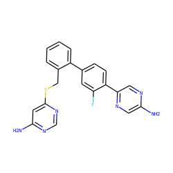 Nc1cnc(-c2ccc(-c3ccccc3CSc3cc(N)ncn3)cc2F)cn1 ZINC000224770808