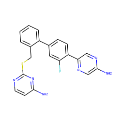 Nc1cnc(-c2ccc(-c3ccccc3CSc3nccc(N)n3)cc2F)cn1 ZINC000224741089