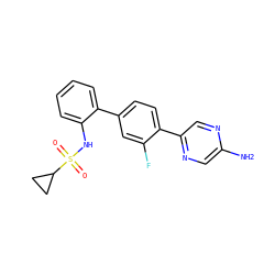Nc1cnc(-c2ccc(-c3ccccc3NS(=O)(=O)C3CC3)cc2F)cn1 ZINC000212112453