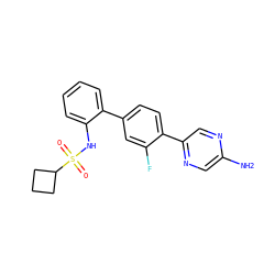 Nc1cnc(-c2ccc(-c3ccccc3NS(=O)(=O)C3CCC3)cc2F)cn1 ZINC000212112570