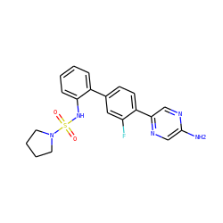 Nc1cnc(-c2ccc(-c3ccccc3NS(=O)(=O)N3CCCC3)cc2F)cn1 ZINC000224788897