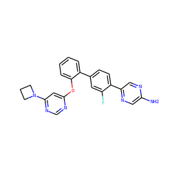 Nc1cnc(-c2ccc(-c3ccccc3Oc3cc(N4CCC4)ncn3)cc2F)cn1 ZINC000224754312