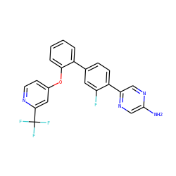 Nc1cnc(-c2ccc(-c3ccccc3Oc3ccnc(C(F)(F)F)c3)cc2F)cn1 ZINC000224837677