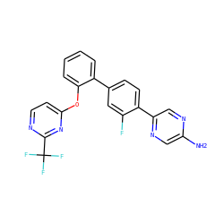 Nc1cnc(-c2ccc(-c3ccccc3Oc3ccnc(C(F)(F)F)n3)cc2F)cn1 ZINC000224772625