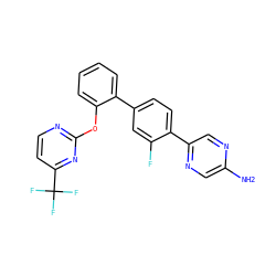 Nc1cnc(-c2ccc(-c3ccccc3Oc3nccc(C(F)(F)F)n3)cc2F)cn1 ZINC000224852308