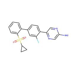 Nc1cnc(-c2ccc(-c3ccccc3S(=O)(=O)C3CC3)cc2F)cn1 ZINC000224698114