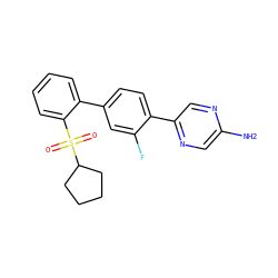 Nc1cnc(-c2ccc(-c3ccccc3S(=O)(=O)C3CCCC3)cc2F)cn1 ZINC000224805133
